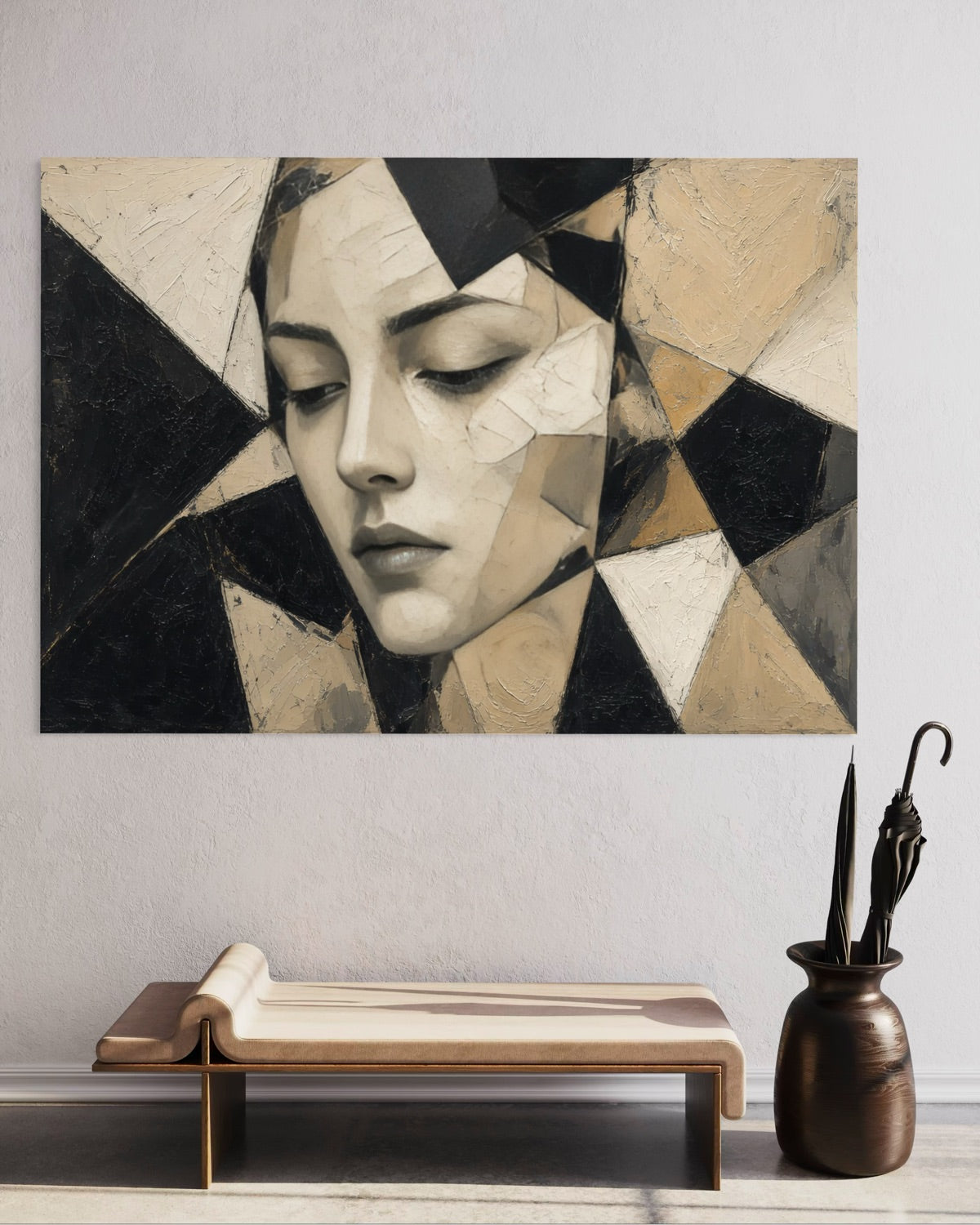 Stampa incorniciata ritratto astratto geometrico, cornice nera