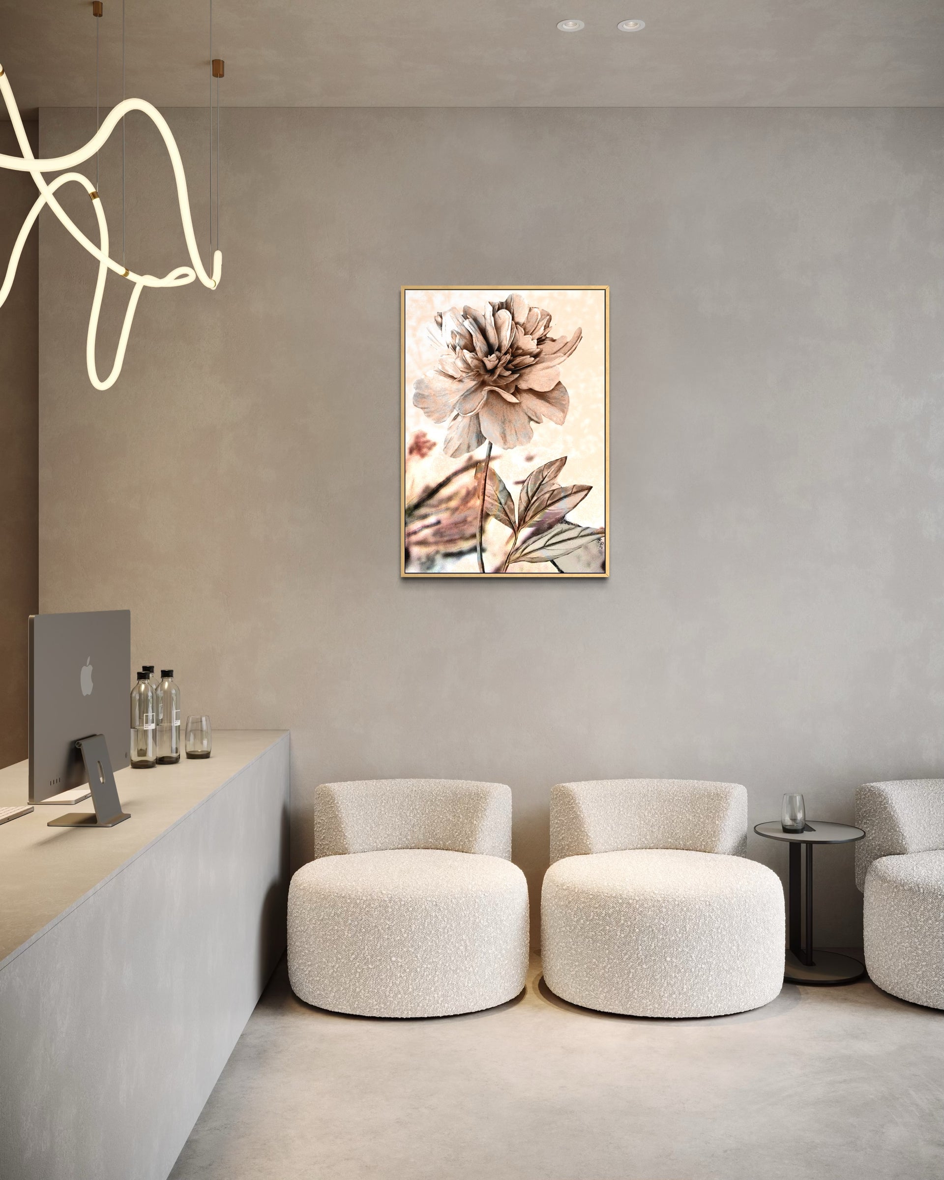 Fiore antico fiore 1: quadro botanico con grande fiore, cornice oro