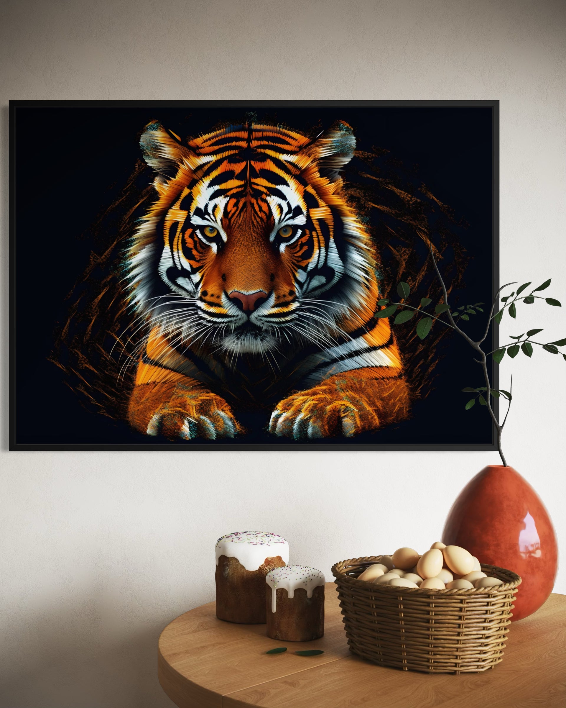 Sguardo di Fuoco: tigre arancione in cornice nera, sguardo ravvicinato