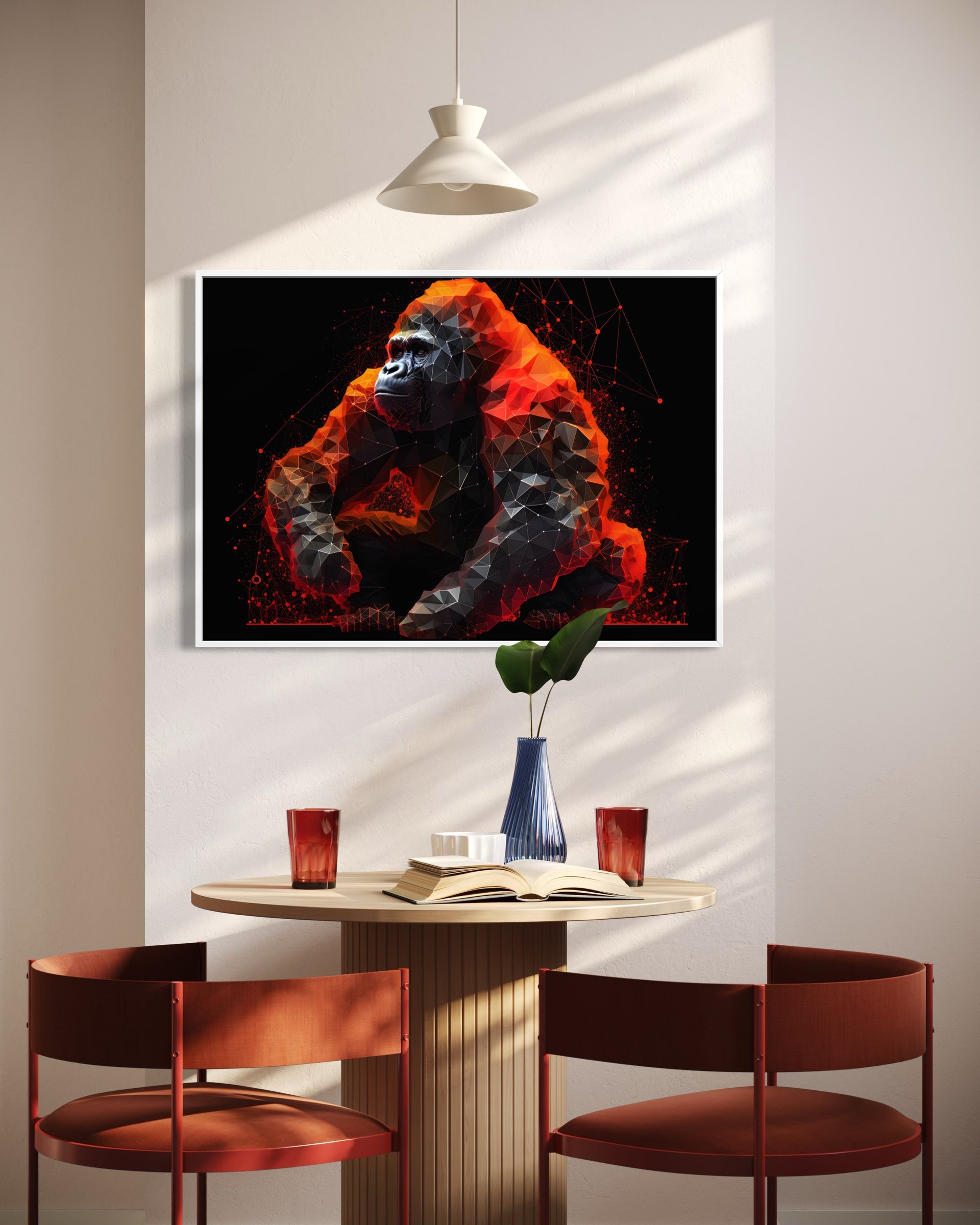 Forza Primordiale Magmatica: stampa con cornice nera, gorilla poligonale rosso-arancio.