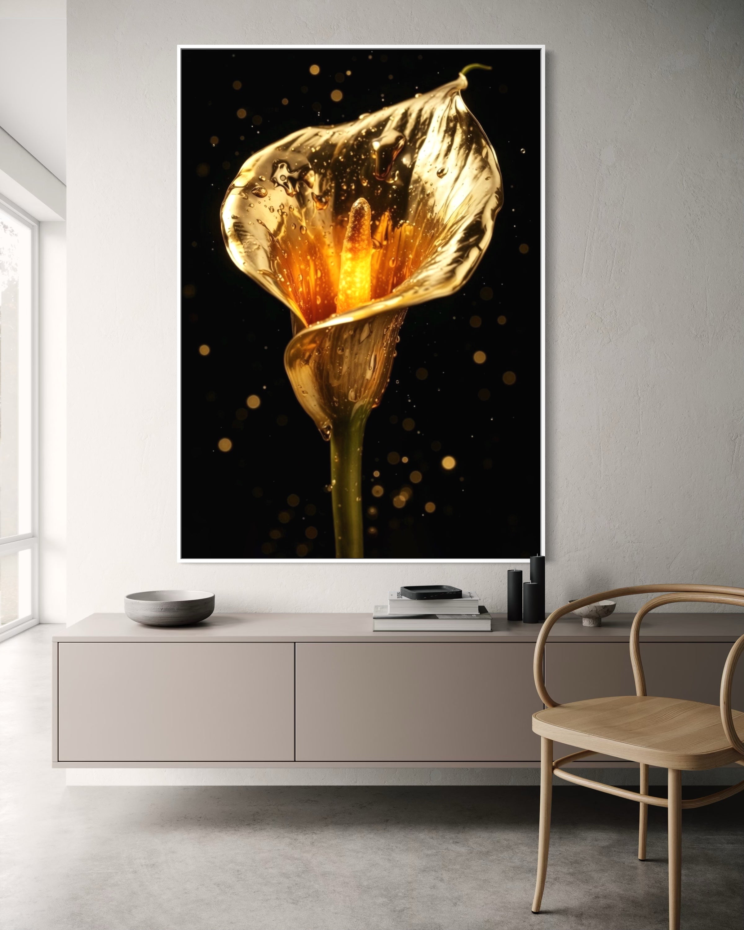 Riflessi dell'anima: quadro oro con fiori e cuore arancione