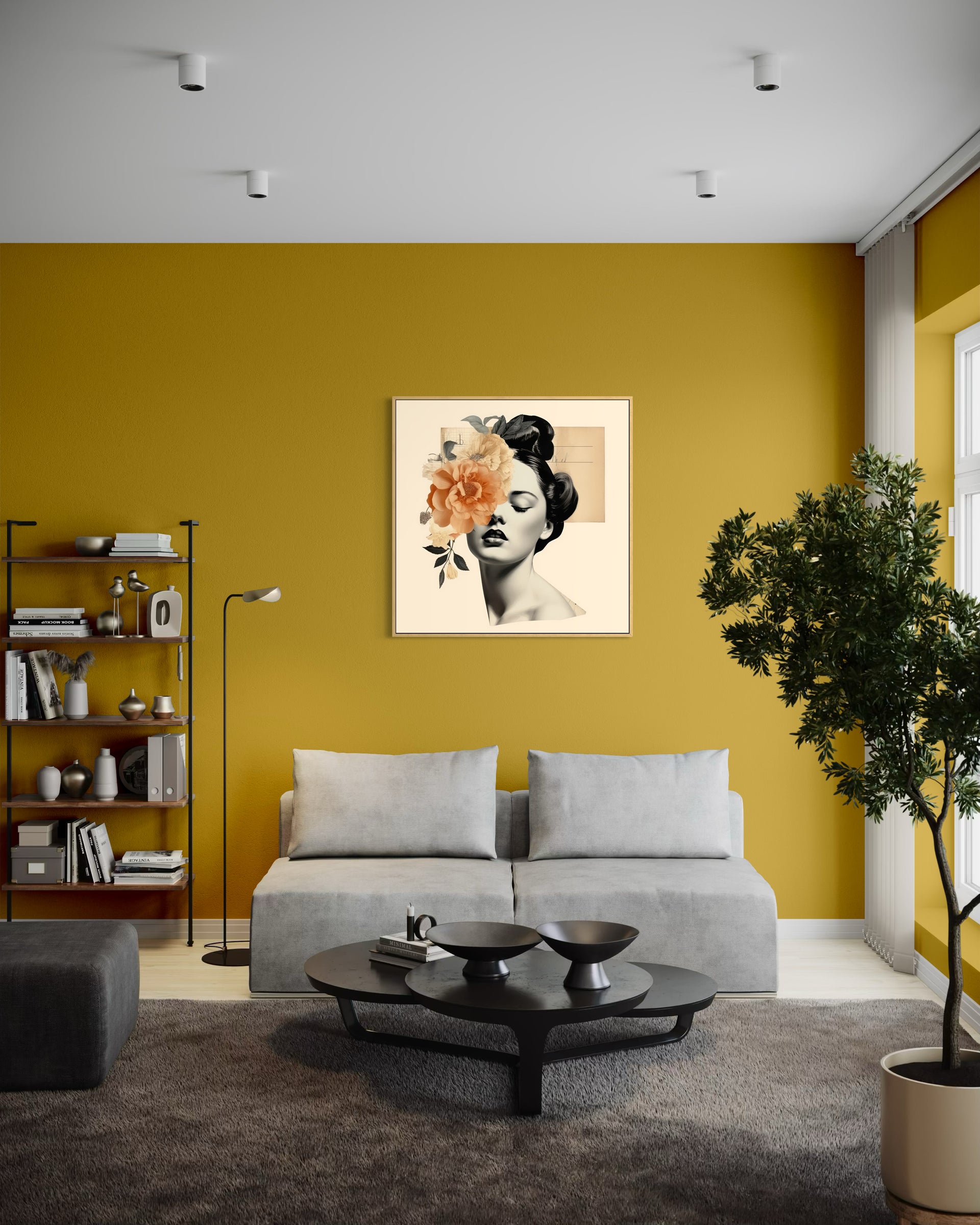 Modern Rinascita: stampa incorniciata con volto e fiori