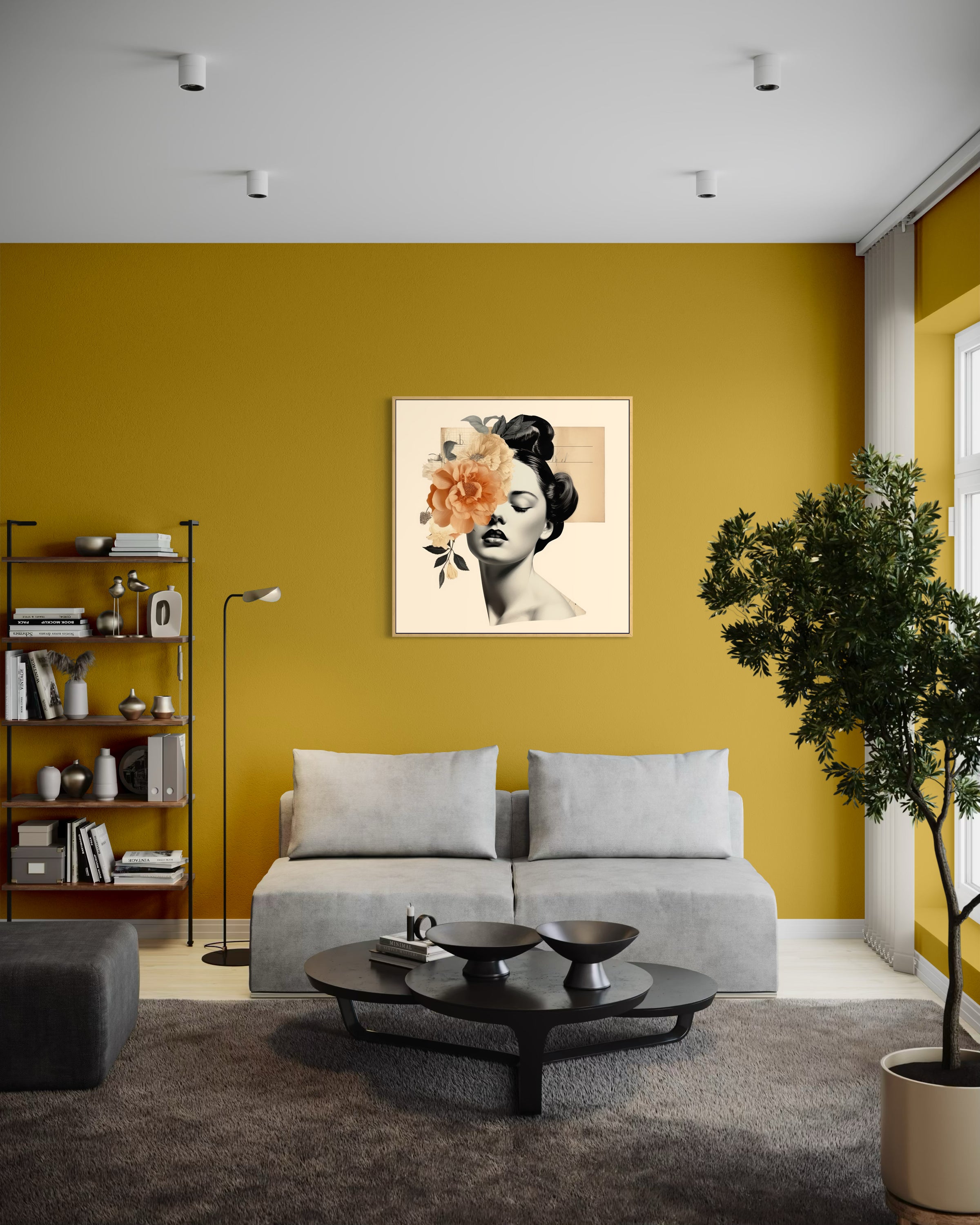 Stampa incorniciata Modern Rinascita con cornice bianca e ritratto monocromatico