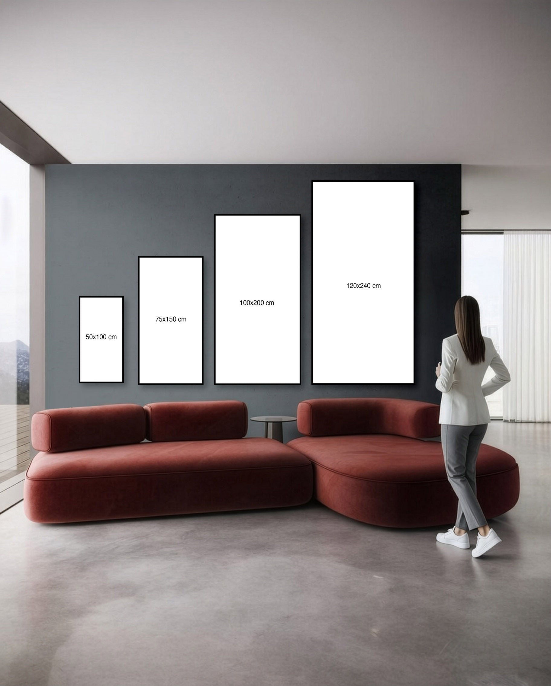 Purezza: quattro formati 50x100, 75x150, 100x200, 120x240 cm