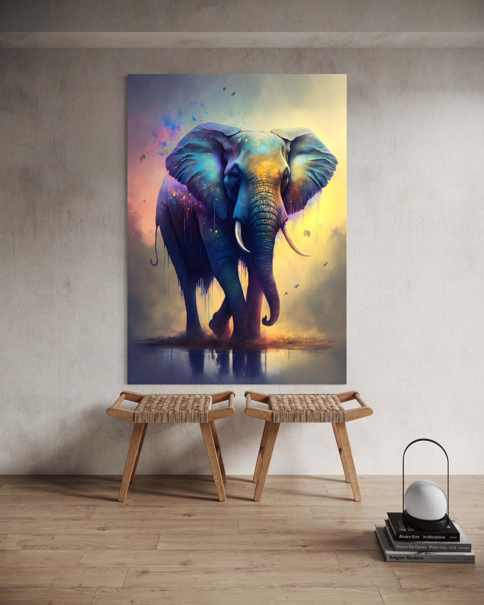 Stampa Arcobaleno Ancestrale con elefante multicolore