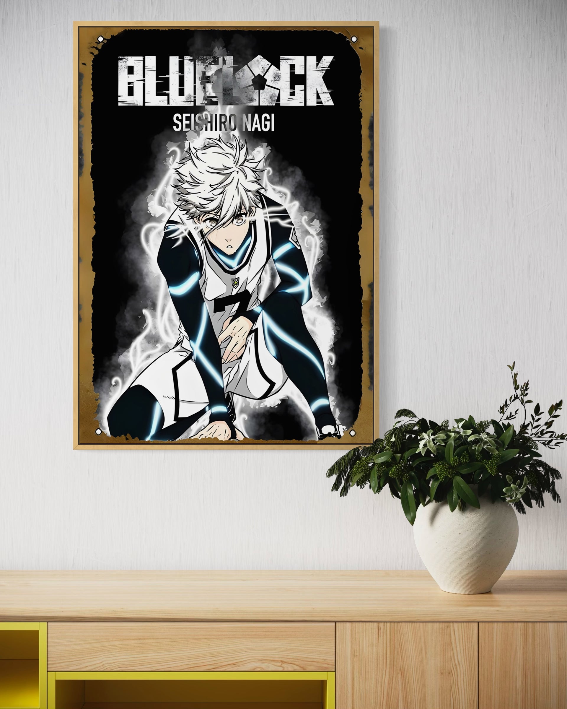Poster Nagi con personaggio anime, cornice dorata