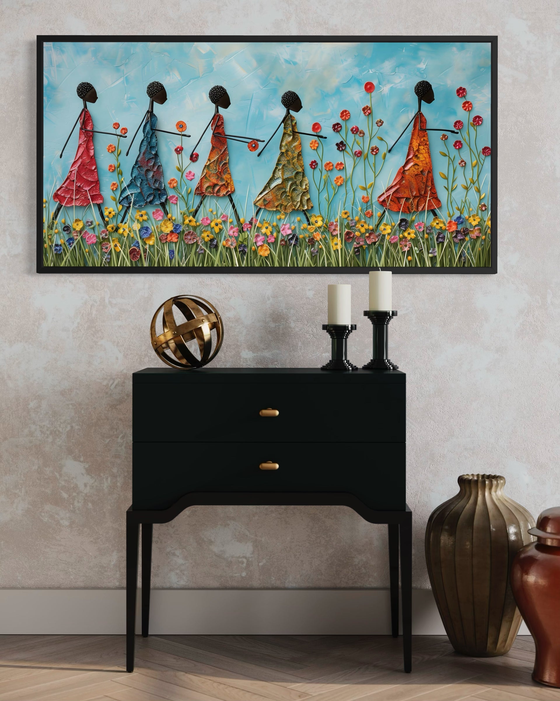 Gioia africana con cornice nera e illustrazione floreale colorata