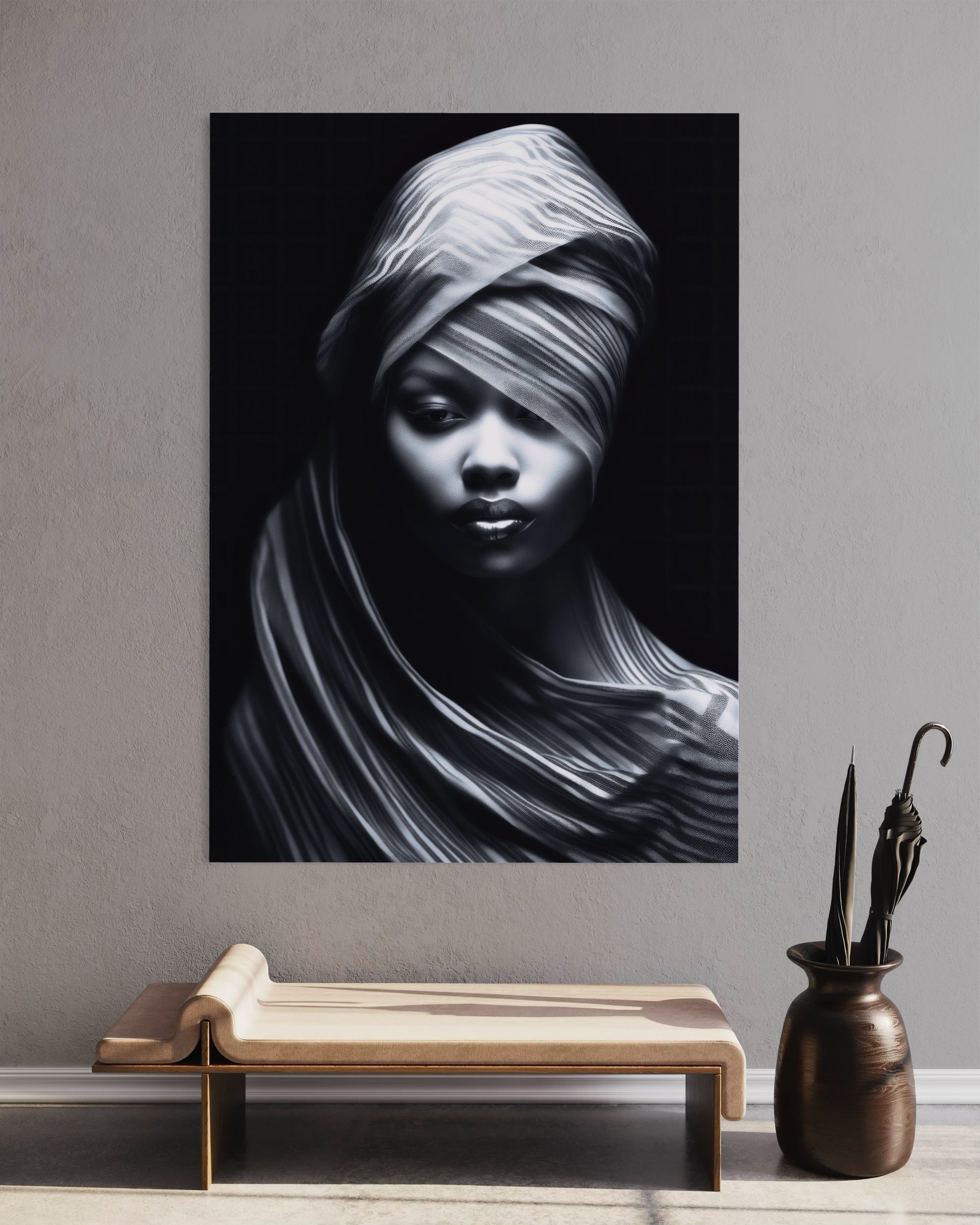Stampa Young Africa: ritratto di donna con turbante, bianco e nero