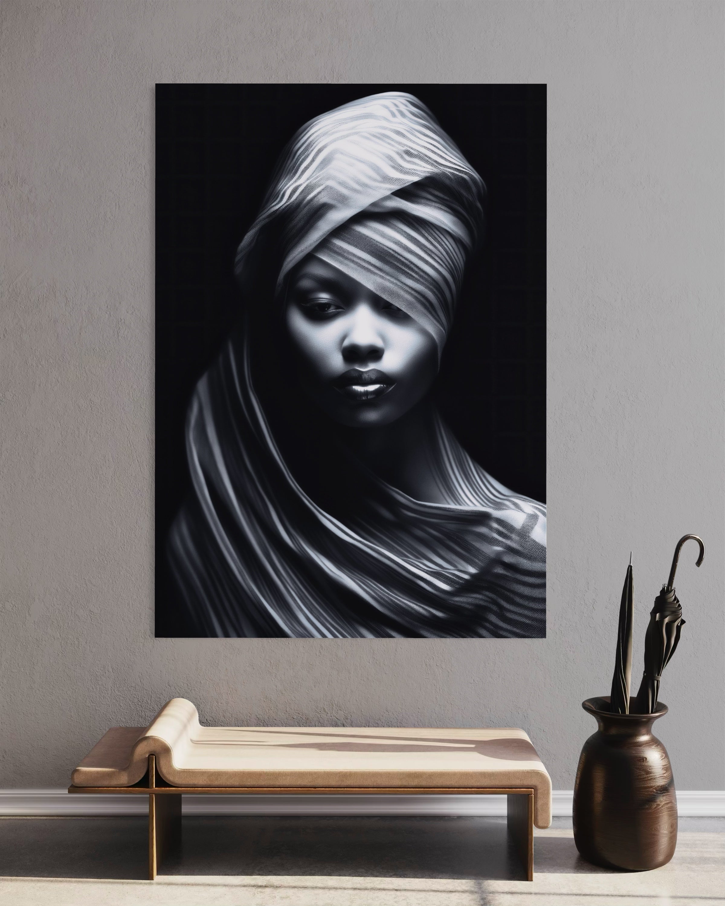 Stampa Young Africa: ritratto di donna con turbante, bianco e nero