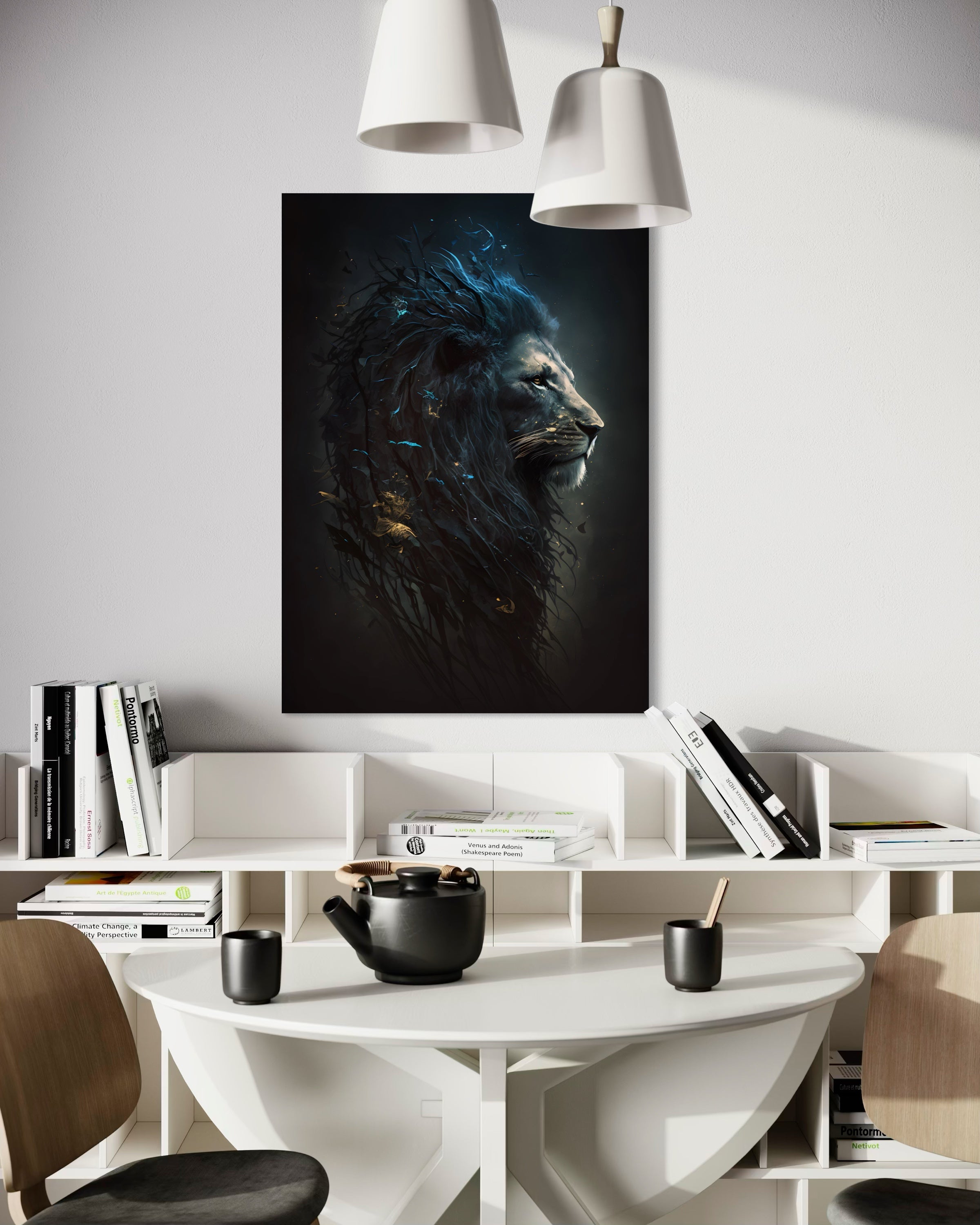 Stampa Leone Notturno con leone scuro su sfondo nero, senza cornice visibile